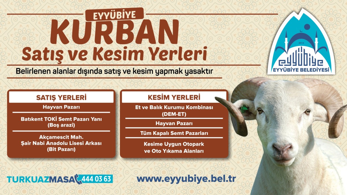 Eyyübiye’de Kurban Satış ve Kesim Yerleri Duyuruldu